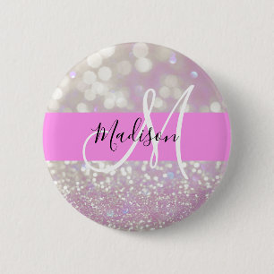 Girly Lilac Shimmer Glitter Sparkles Monogram Name 2 Inch Round Button
