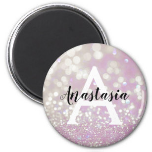 Girly Lilac Shimmer Glitter Sparkles Monogram Name Magnet