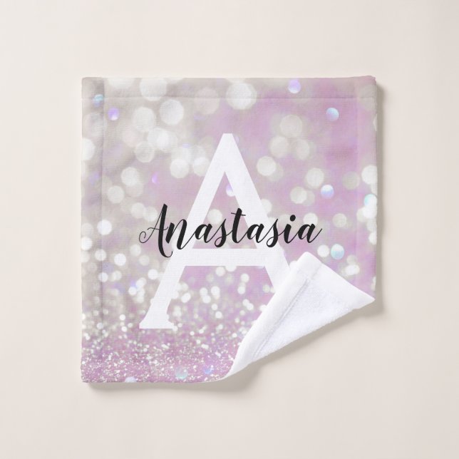Girly Lilac Shimmer Glitter Sparkles Monogram Name Wash Cloth (Wash Cloth)