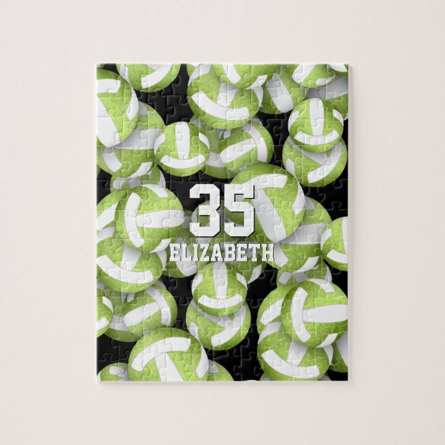 Girly lime green white volleyballs pattern jigsaw puzzle (Vertical)