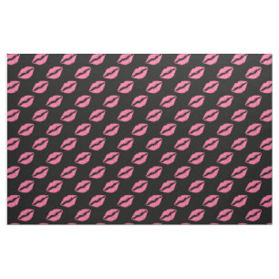 Girly Lips Hot Pink And Black Kiss Pattern Fabric