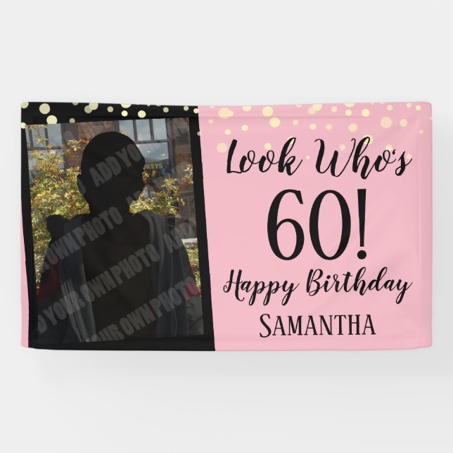Girly Look Who's 60 Confetti Birthday Banner (Horizontal)