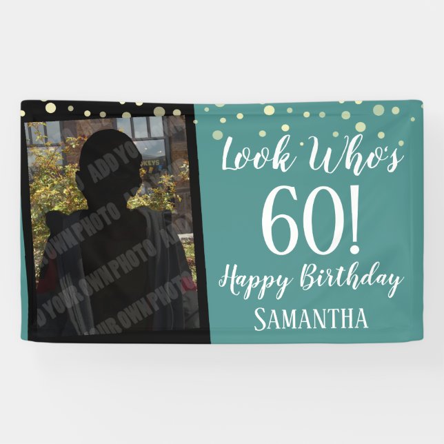 Girly Look Who's 60 Confetti Birthday Banner (Horizontal)