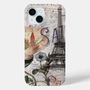 girly lotus flower vintage paris eiffel tower iPhone 15 case