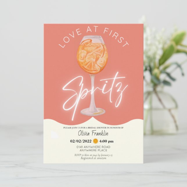 Girly Love at first spritz bridal shower Invitation (Standing Front)