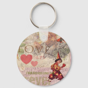 Girly Love Heart Vintage Sweetheart Collage Keychain