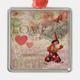 Girly Love Heart Vintage Sweetheart Collage Metal Ornament