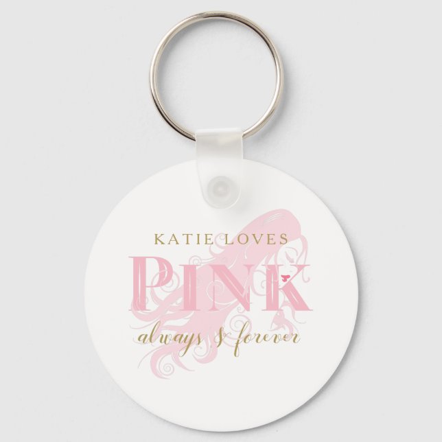 Girly Love Pink Forever Woman Silhouette and Name Keychain (Front)