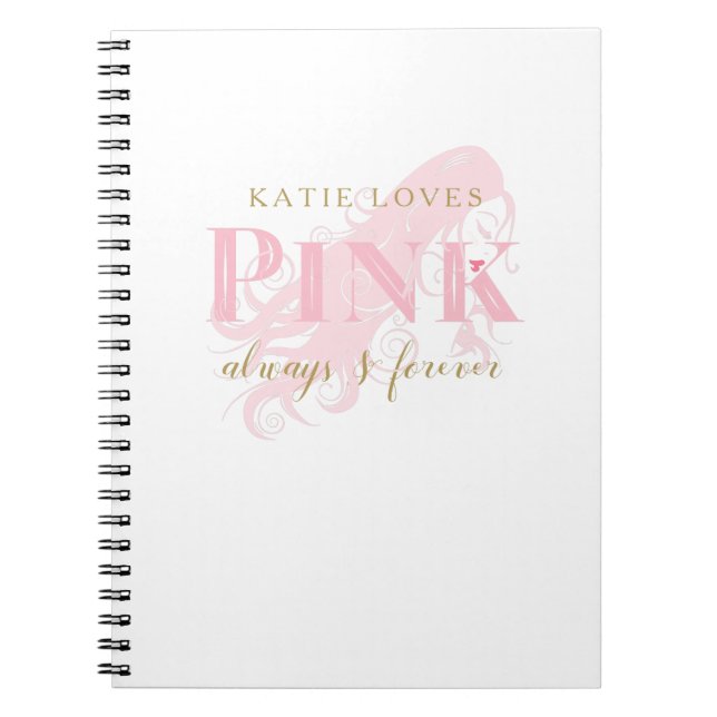 Girly Love Pink Forever Woman Silhouette and Name Notebook (Front)