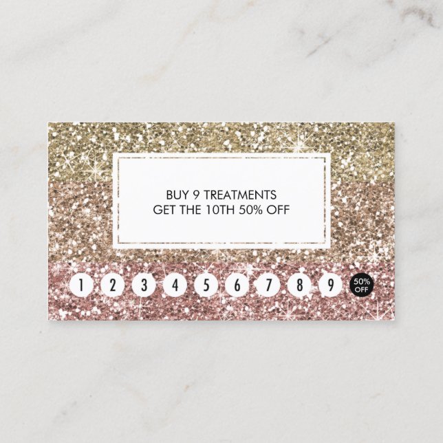Girly Loyalty Punch Card Faux Rose Gold Glitter (Back)