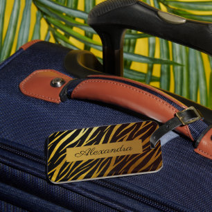  Girly Luxury Black Gold Classy Zebra Print Custom Luggage Tag