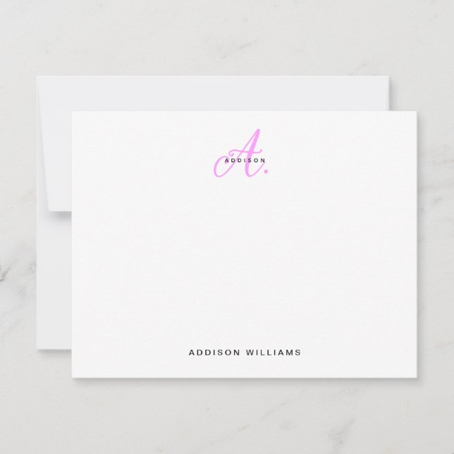 Girly Magenta Hot Pink Script Monogram Card (Front)