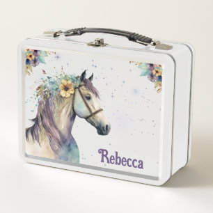 Girly Magical Horse With Glitter Custom Metal Lunch Box