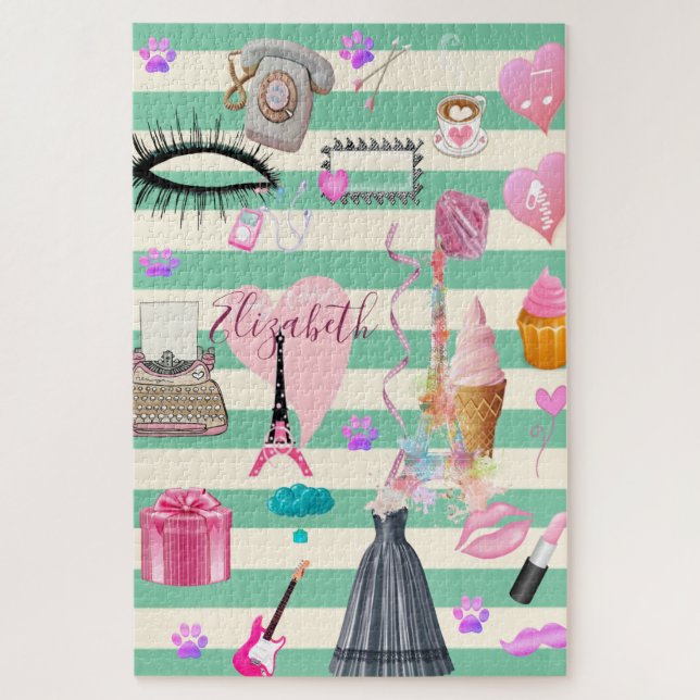 Girly Makeup Beauty Stripes Jigsaw Puzzle (Vertical)
