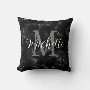 Girly marble Black and White Monogram and Name   Throw Pillow