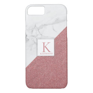 Girly Marble Blush Rose Gold Glitter Monogram Case-Mate iPhone Case