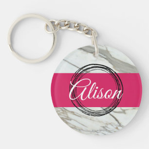 Girly marble pink custom name design keychain