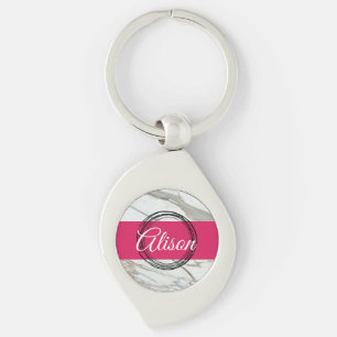 Girly marble pink custom name minimal design keychain