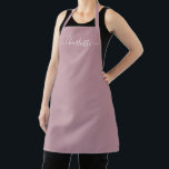 Girly mauve custom modern script name monogram apron<br><div class="desc">Personalized mauve custom modern script name text monogram solid plain colour girly stylish elegant mauve and white text kitchen Apron. Customize,  personalize it with name,  quote,  phrase,  or text.
Great for cooks,  chefs,  pottery,  ceramics,  crafts,  work,  kitchen,  baking,  bbq,  grill,  etc</div>