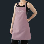 Girly mauve custom modern script name monogram apron<br><div class="desc">Personalized mauve custom modern script name text monogram solid plain colour girly stylish elegant mauve and white text kitchen Apron. Customize,  personalize it with name,  quote,  phrase,  or text.
Great for cooks,  chefs,  pottery,  ceramics,  crafts,  work,  kitchen,  baking,  bbq,  grill,  etc</div>