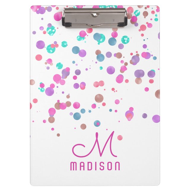 Girly Mermaid Glitter & Foil Confetti Monogram Clipboard (Front)