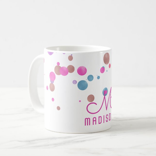 Girly Mermaid Glitter & Foil Confetti Monogram Coffee Mug (Front Left)