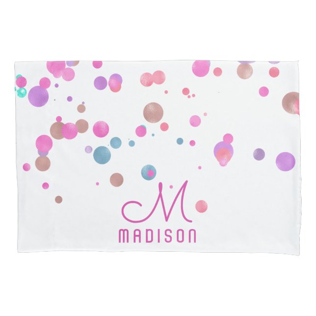 Girly Mermaid Glitter & Foil Confetti Monogram Pillowcase (Front)