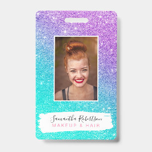 Girly mermaid purple glitter chic turquoise ombre badge