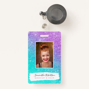 Girly mermaid purple glitter chic turquoise ombre badge