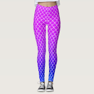 Girly Mermaid Purple Gradient Scales Pool Party Leggings