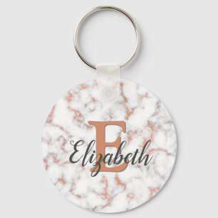 Girly Metallic Copper Marble Monogram Keychain