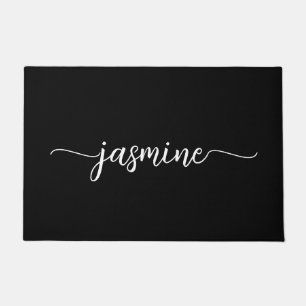 Girly Minimal Black Custom Monogram Name Script Doormat