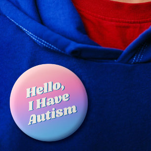 Girly Minimal Pink Blue Typography Hello Autism 1 Inch Round Button