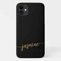 Girly Minimalist Black Gold Monogram Name Script 