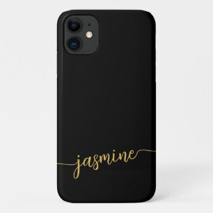 Girly Minimalist Black Gold Monogram Name Script  iPhone 11 Case
