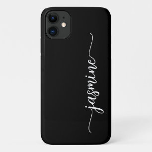 Girly Minimalist Black Monogram Name Script iPhone 11 Case