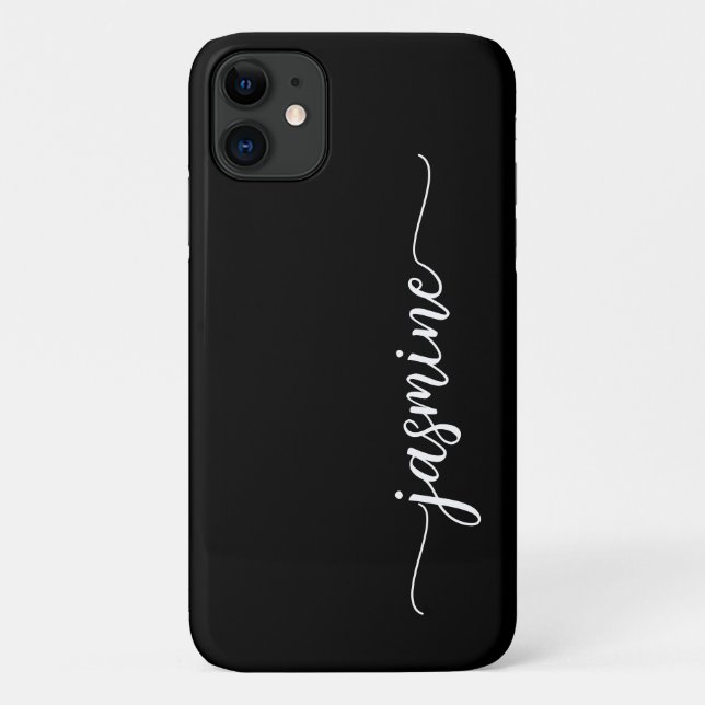 Girly Minimalist Black Monogram Name Script Case-Mate iPhone Case (Back)