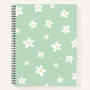 Girly minimalist floral illustration pattern green notebook