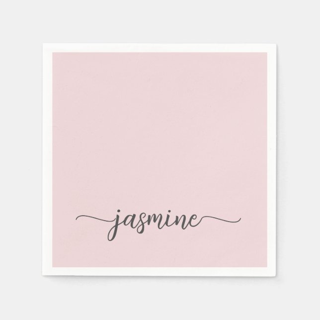 Girly Minimalist Simple Blush Pink Monogram Script Napkin (Front)