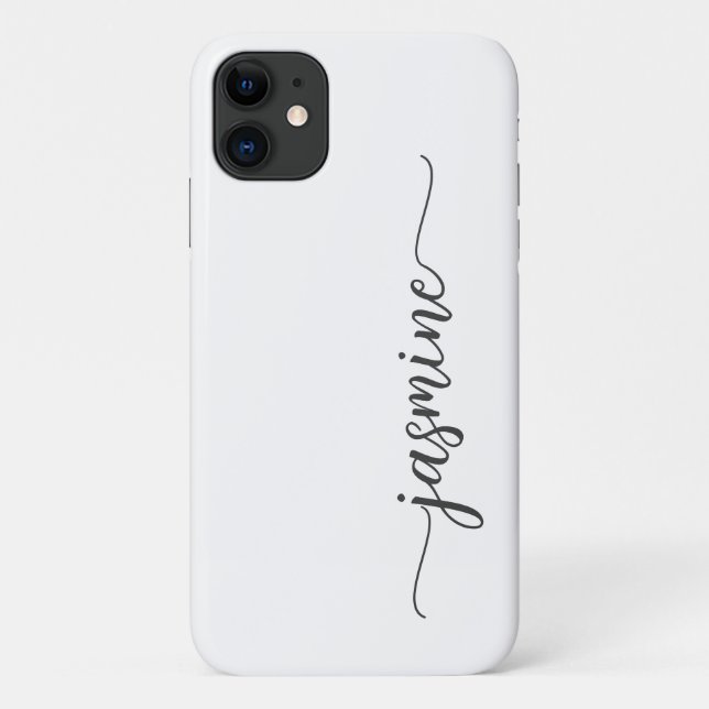 Girly Minimalist White Monogram Name Script Case-Mate iPhone Case (Back)