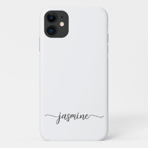 Girly Minimalist White Monogram Name Script iPhone 11 Case
