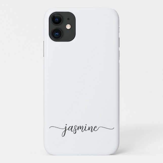 Girly Minimalist White Monogram Name Script Case-Mate iPhone Case (Back)