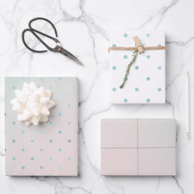 Girly Mint Aqua Peach Glam Dots         Wrapping Paper Sheet (Front)