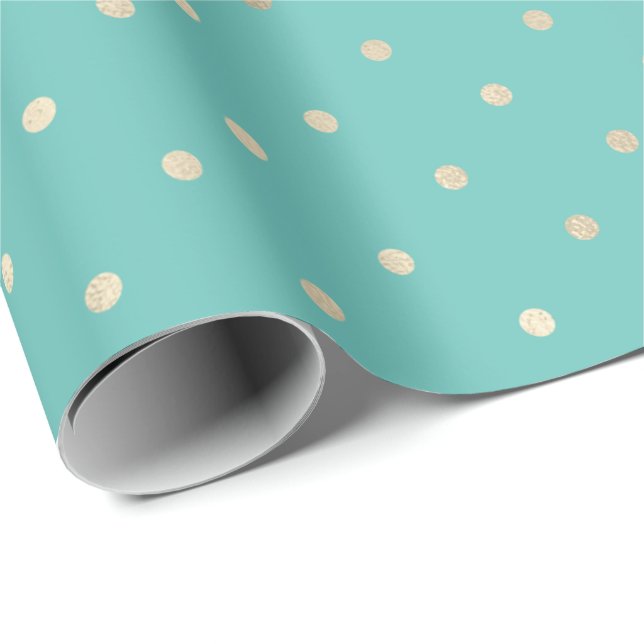 Girly Mint Glam Gold Dots Wrapping Paper (Roll Corner)