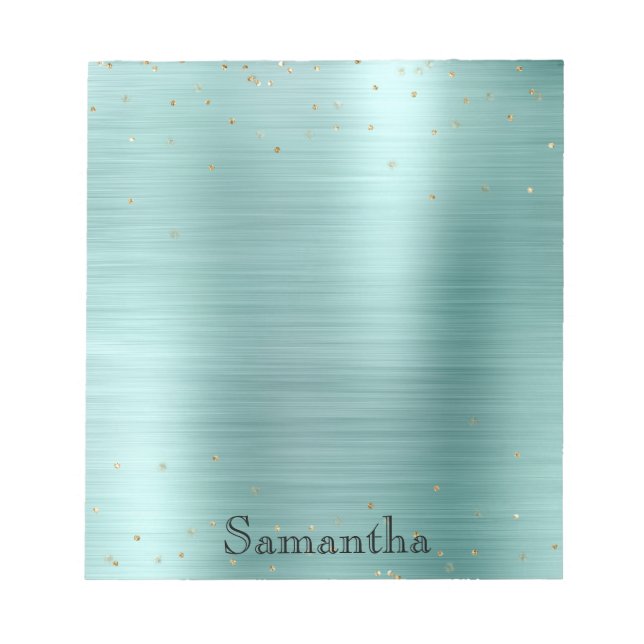 Girly Mint Glam Gold Sparkle Purple Confetti Notepad (Front)