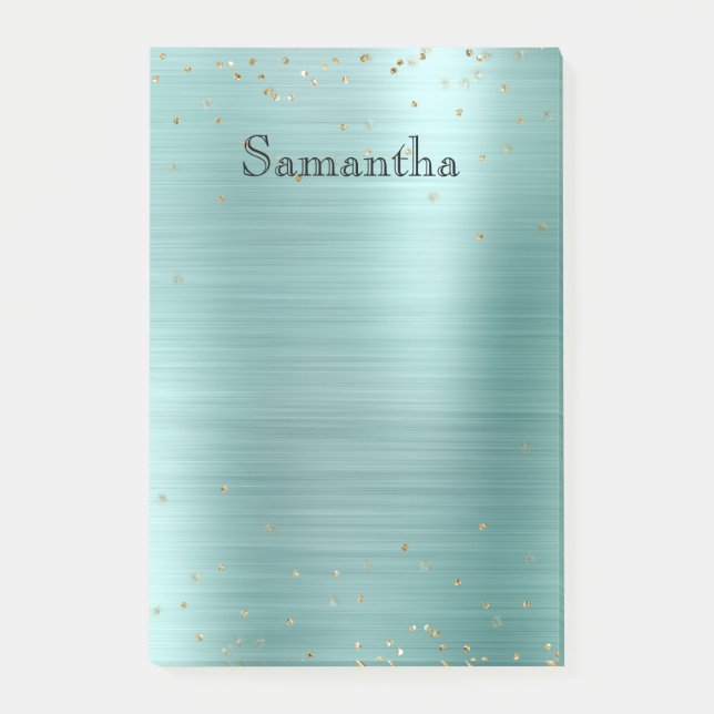 Girly Mint Glam Gold Sparkle Purple Confetti Post-it Notes (Front)