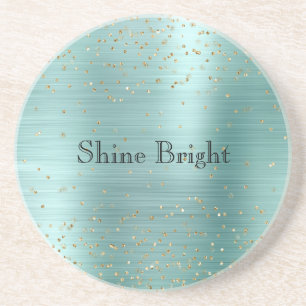 Girly Mint Gold Glam Sparkle Confetti Coaster