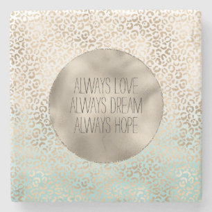 Girly Mint Gold Ombre Leopard Print Stone Coaster