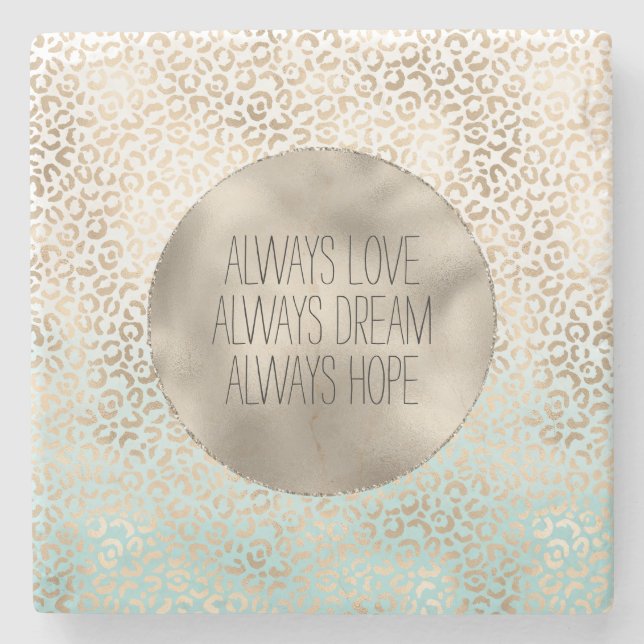 Girly Mint Gold Ombre Leopard Print Stone Coaster (Front)