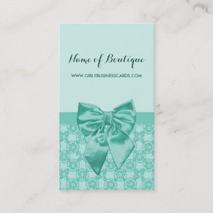 Girly Mint Green Lace Pattern Feminine Ribbon Business Card